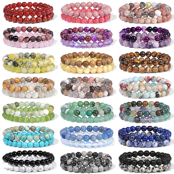 Women Natural Stone Bracelet Set Agates 8mm Beads Bracelet