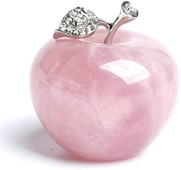 45mm Carved Natural Rose Quartz Crystal Apple Figurine