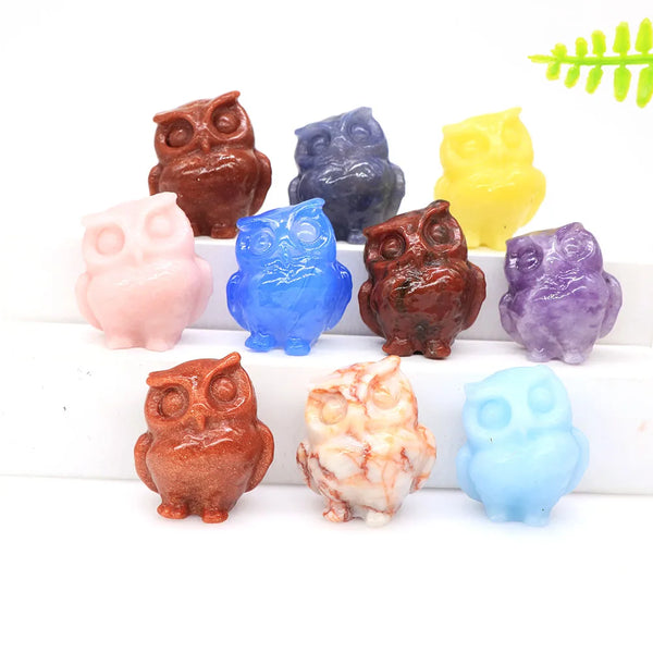 35mm Lovely Owl Statue Natural Stones Reiki Healing Crystal Quartz Carving