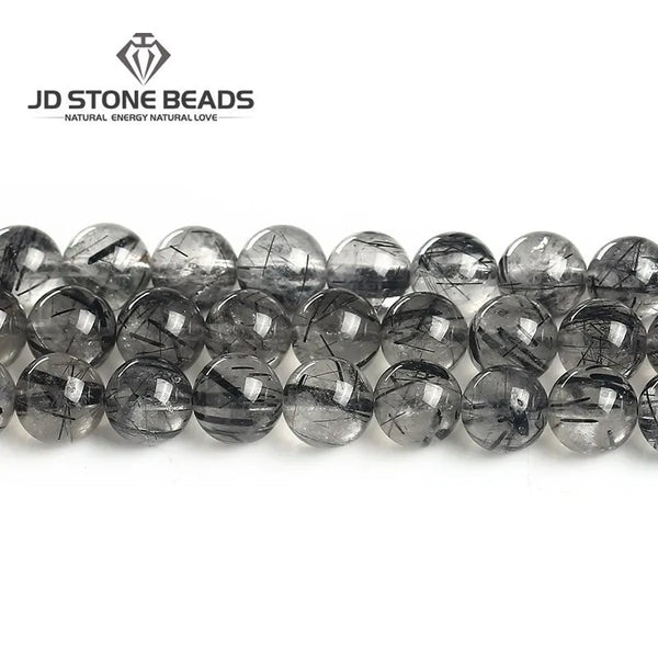 3A Quality Natural Black Rutilated Quartz Round Loose Crystals Healing Beads For Jewelry Making Diy Bracelet Necklace Accessory