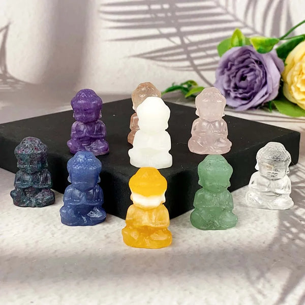 3cm Mini Buddha Statue Natural Crystal Carving Figurine Ornament Real Stone For Healing Home Decor Meditation Gifts Souvenirs