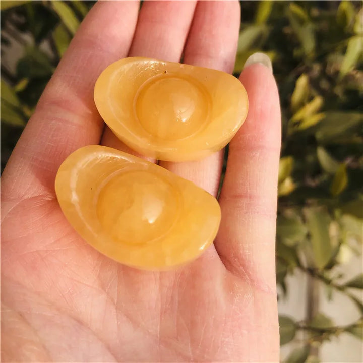 Natural Yellow Jade Gold Ingot Hand Carved Quartz Specimen Healing