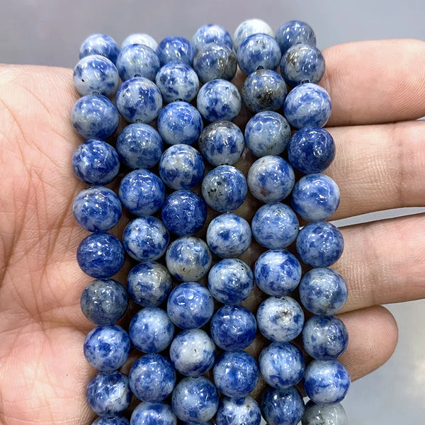 Natural Dot White Blue Vein Sodalite Loose Round Beads