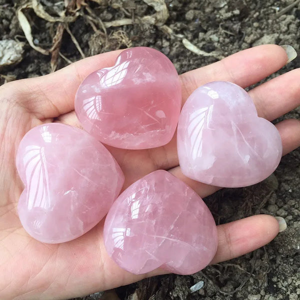 Natural Rose Quartz Crystal Carved Heart Shaped Ornament