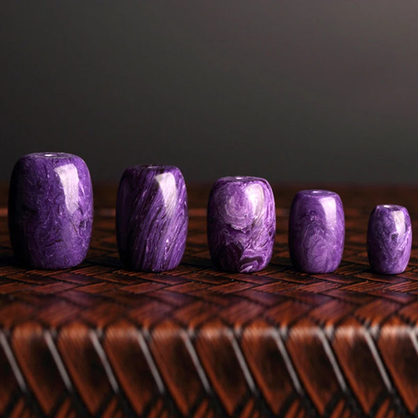 Natural Charoite Quartz Crystal Barrel Single Bead