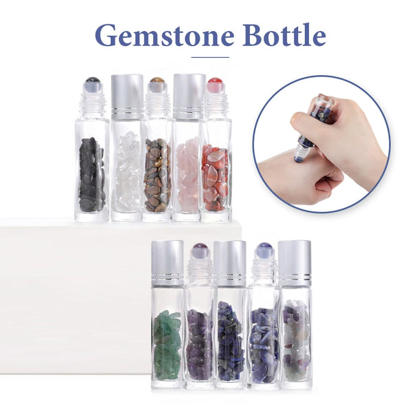 5/10pcs Natural Gemstone Roller Bottles For Essential Oils Refillable Roll-On Healing Crystal Bottles Chips Semiprecious Stones