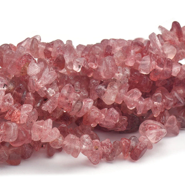 5-8mm Strawberry Quartz Tumbled Chips Stone,Crushed Crystal Quartz Pieces,Irregular Shaped Stones Saled by 16.5" strand