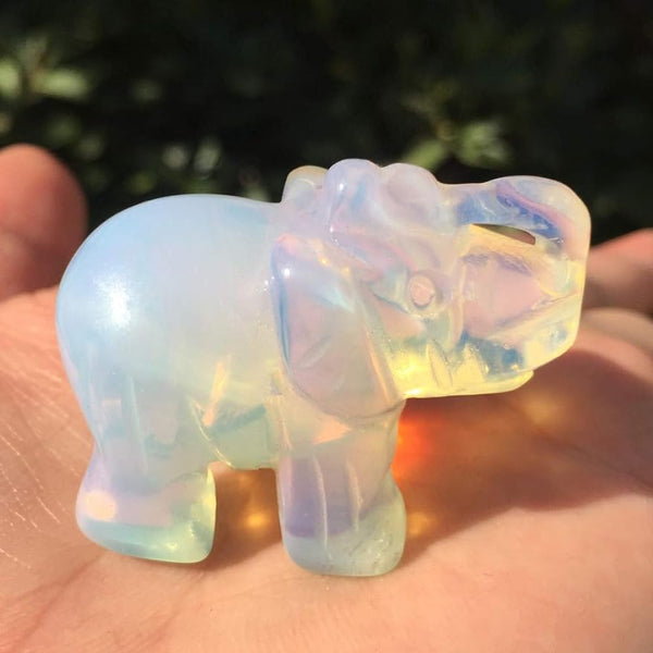 Opal Elephant Quartz Crystal Figurine Statue