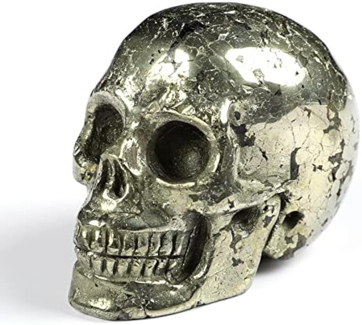 Pyrite Crystal Skull Hand Carved Gemstone Fine Art Sculpture