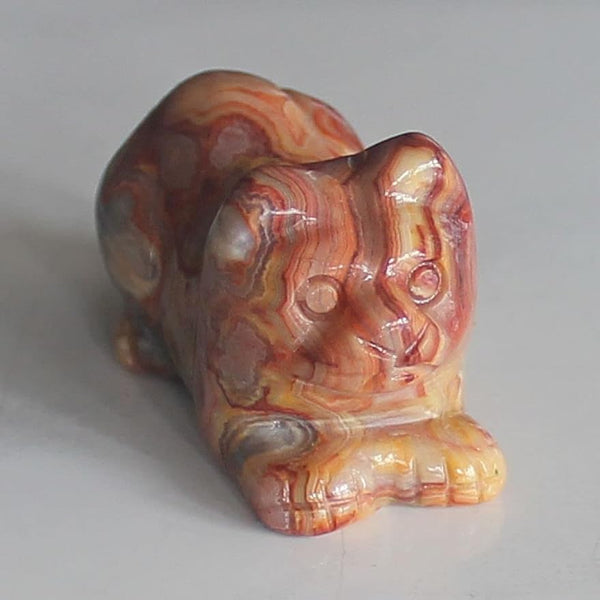 Crazy lace Agate Mixed Gemstone Crystal Cat Figurine 