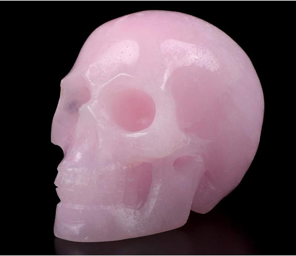 2.0" Pink Aragonite Crystal Skull, Hand Carved Gemstone Fine Art Sculpture, Reiki Healing Stone Statue.