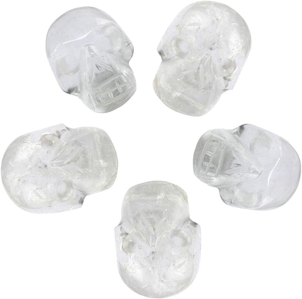 1 Inch Rock Quartz Crystal Skull Sculpture Set of 5, Hand Carved Gemstone Statue Figurine Collectible Healing Reiki