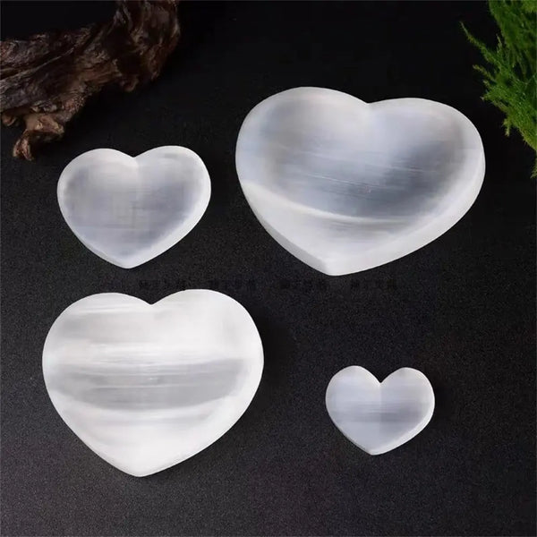 Natural Selenite Crystal Heart Shape Bowl White Gypsum Coaster