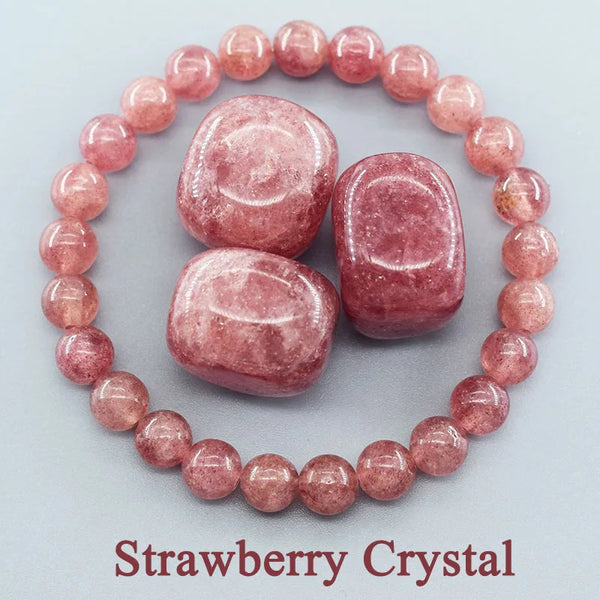 5A Quality Real Natural Brazil Strawberry Crystal Quartz Bead Bracelet Women Round Loose Spacer Lucky Bead Jewelry for Women Gif