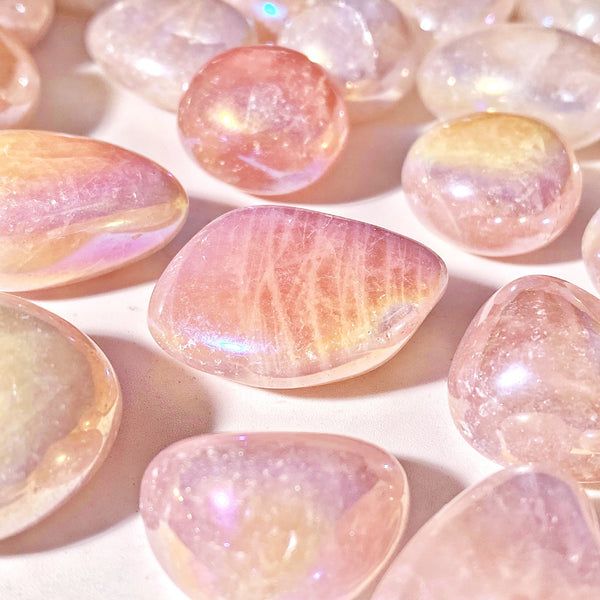 10-50mm High Quality Aura Rose Quartz Natural Tumbled Crystal Stones