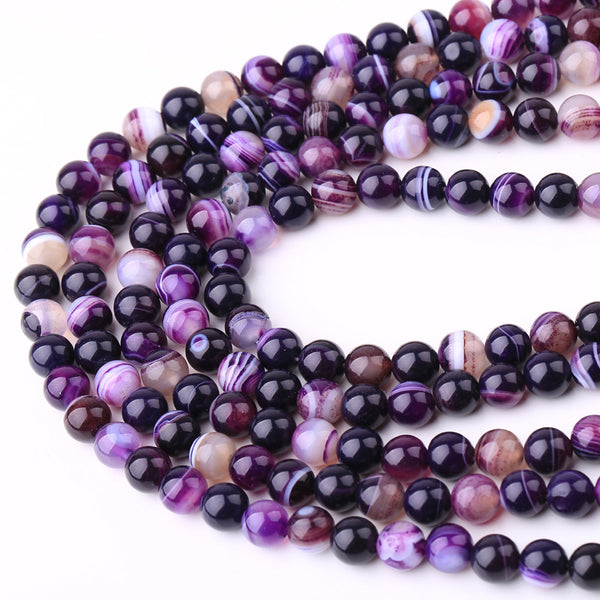 MLD Purple Striped Agate Beads 8/10/12mm