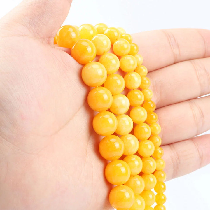 Natural Stone Yellow Jade Round Smooth Loose Beads