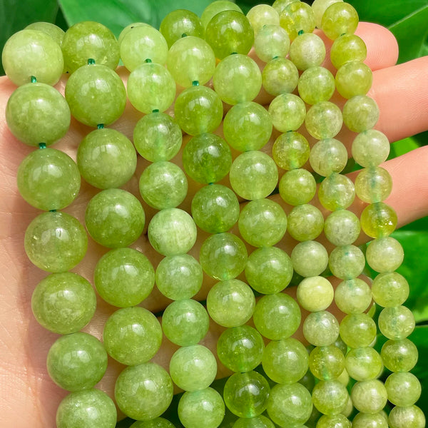 Green Peridot Loose Stone Beads Smooth Round Spacer Beads