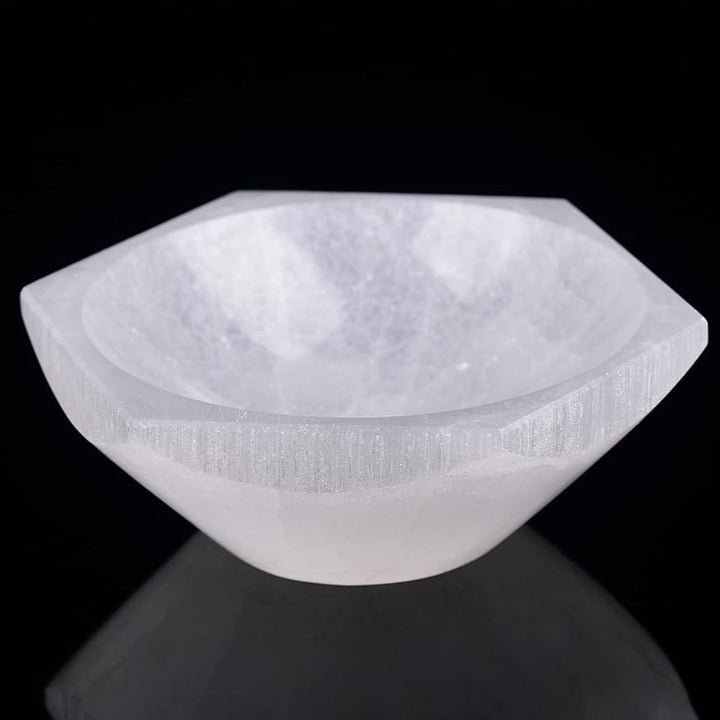 Natural Selenite Plate Selenite Bowl for Crystals Hexagon Selenite Dish