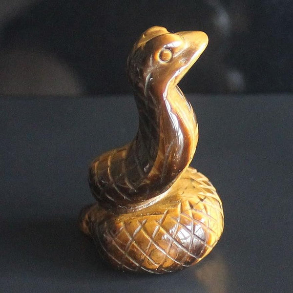 2'' Hand Carved Gemstone Crystal Golden Tiger Eye Snake Figurine Animal Carving Home Decor