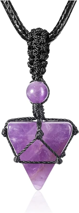 Natural Amethyst Pyramid Gemstone Stone Pendant