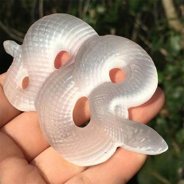 Natural Selenite Snake Skull Carved Quartz Crystal Skull Reiki Healing