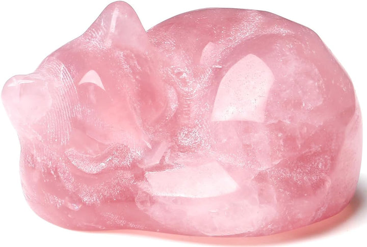 Rose Quartz Crystals Sleeping Cat Statue Healing Stone