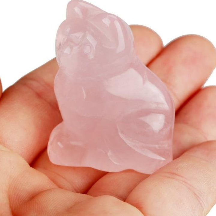 Natural Rose Quartz Cat Statue Crystal Crafts Healing Figurine Stone