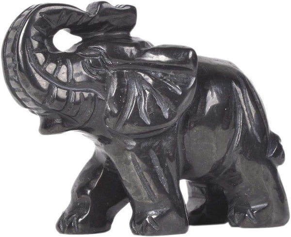 Carved Natural Black Hematite Elephant Healing Crystal