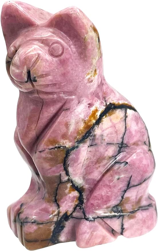 Natural Rhodonite Gemstone Crystal Lucky Cat Statue