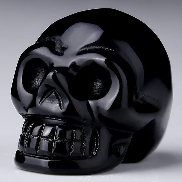 Black Obisdian Stone Skull Decor Figurines Natural Carved Healing Crystal Stones Sculpture Fake Skull Statue Decoration for Halloween Home Office Haunted Spooky Decor 1.5"