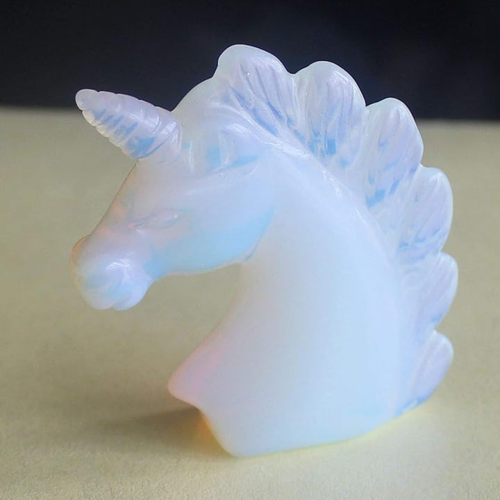 Hand Carved Gemstone White Opalite Crystal Unicorn Animal Figurine CarvingHand Carved Gemstone White Opalite Crystal Unicorn Animal Figurine Carving