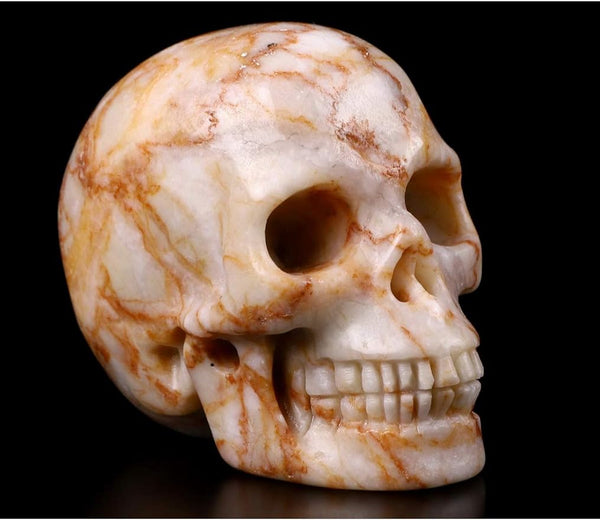 2.0" Red Network Jasper Crystal Skull, Hand Carved Gemstone Fine Art Sculpture, Reiki Healing Stone Statue.