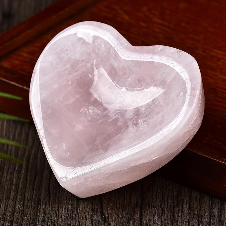 Natural Rose Quartz Stone Bowl Heart Shape Healing Crystal