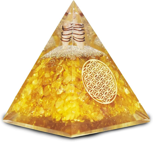 Real Crystal Citrine Orgonite Pyramid Orgone Healing Crystal Pyramid