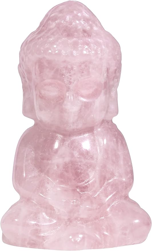 Stone Baby Buddha Crystal Statue for Home Decoration Zen Garden Spiritual Feng Shui Figurine, Rose Quartz