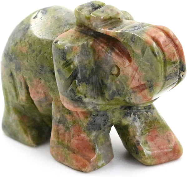 Unakite Crystal Elephant Pocket Guardian Figurine Elephant Statue 1.5 inch for Healing Reiki Spiritual Gift Cute Meditation Office Room Desk Decor