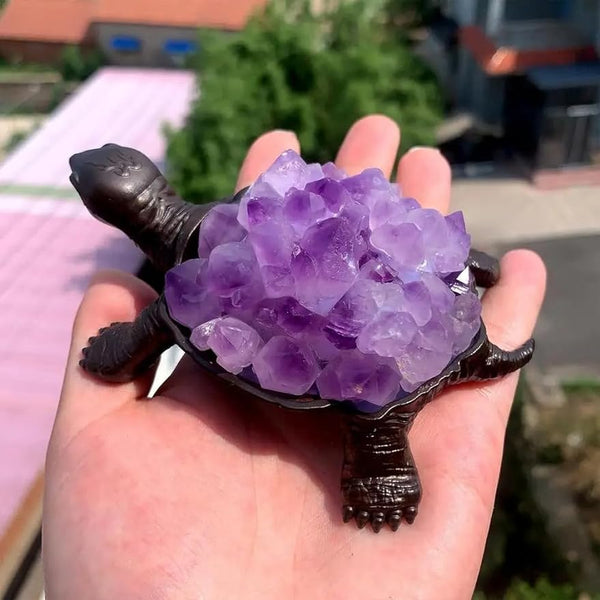 Natural Purple Crystal Cluster Turtle