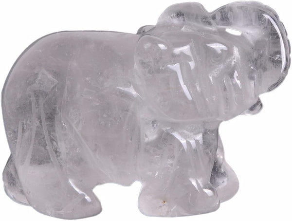 Carved Natural Clear Quartz Rock Crystal Gemstone Elephant