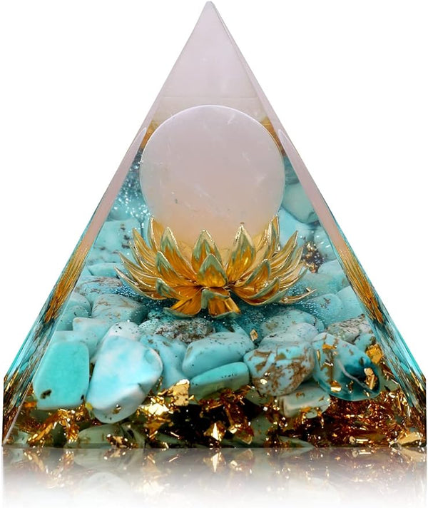 New Inspirational Crystal Pyramid Orgone Pyramids Flower of Life with Turquoise Energy Pyramid Generator for Protection Meditation Orgonite Pyramids