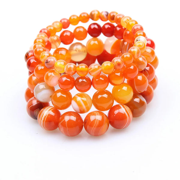 6mm 8mm 10mm 12mm Orange Natural Stone Bracelets Indian Agat Natural Stone Beaded Round Beaded Stretch Bracelets Bangles