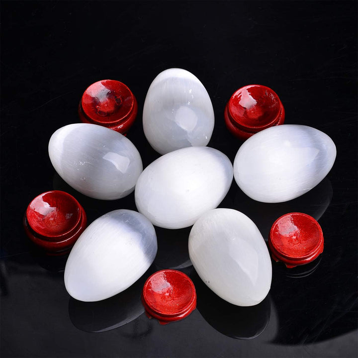 Morocco Selenite Crystal Stones Eggs with Wooden Base