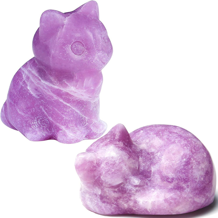 Lepidolite Cat Figurine Natural Stone Statue Healing Crystals