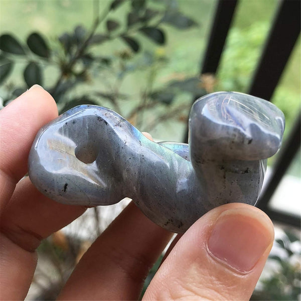 Natural Moonstone Snake Figurine Hand Carved Healing Crystal 