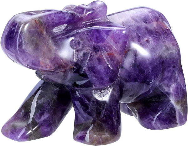 Natural Amehtyst Elephant Figurine Ornament,Healing Crystal Gemstone Purple Energy Reiki Carved Stone Animal Statue Home Decor Meditation Yoga Gifts,2 Inches