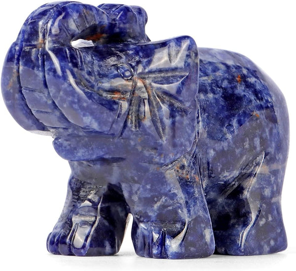 Sodalite Crystal Elephant Statue Hand Carved Healing Crystal Gemstone