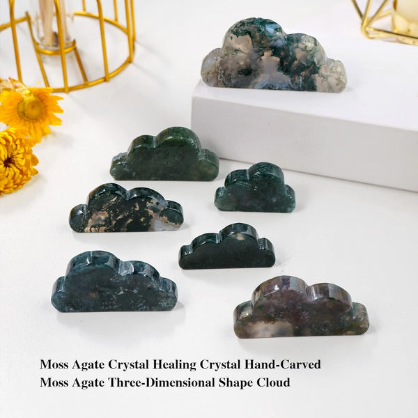 Natural Moss Agate Crystal Cloud Sculpture Hand-Carved Aquatic Agate