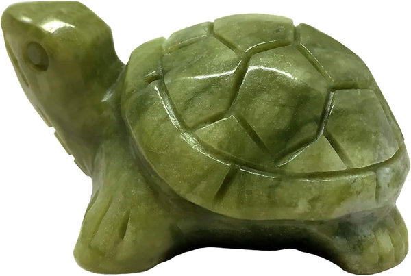 Turtle Natural Serpentine Jade Gemstone Animal Carving Charm Totem Figurine, 3 Inch