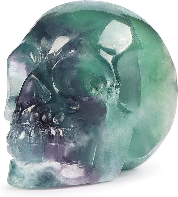 Rainbow Fluorite Hand Carved Crystal Skull Head Decor