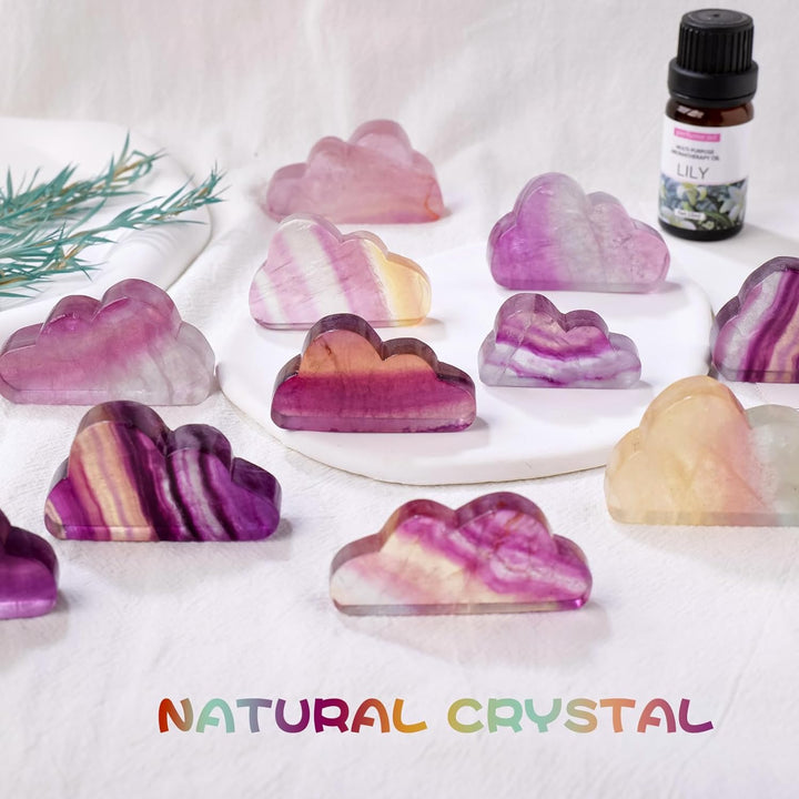 Natural Rainbow Fluorite Cloud Carved Pocket Stone Gemstone Crystal